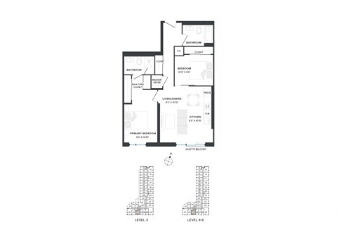 Floor plan for 2 beds, 2 baths, 808 sqft